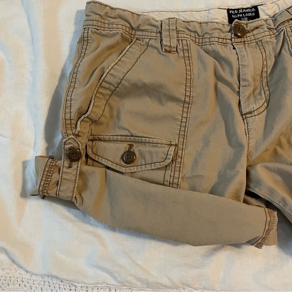 Polo Ralph Lauren SZ 10 Cargo Cotton Shorts Tan Floral trim Y2k - Picture 6 of 7